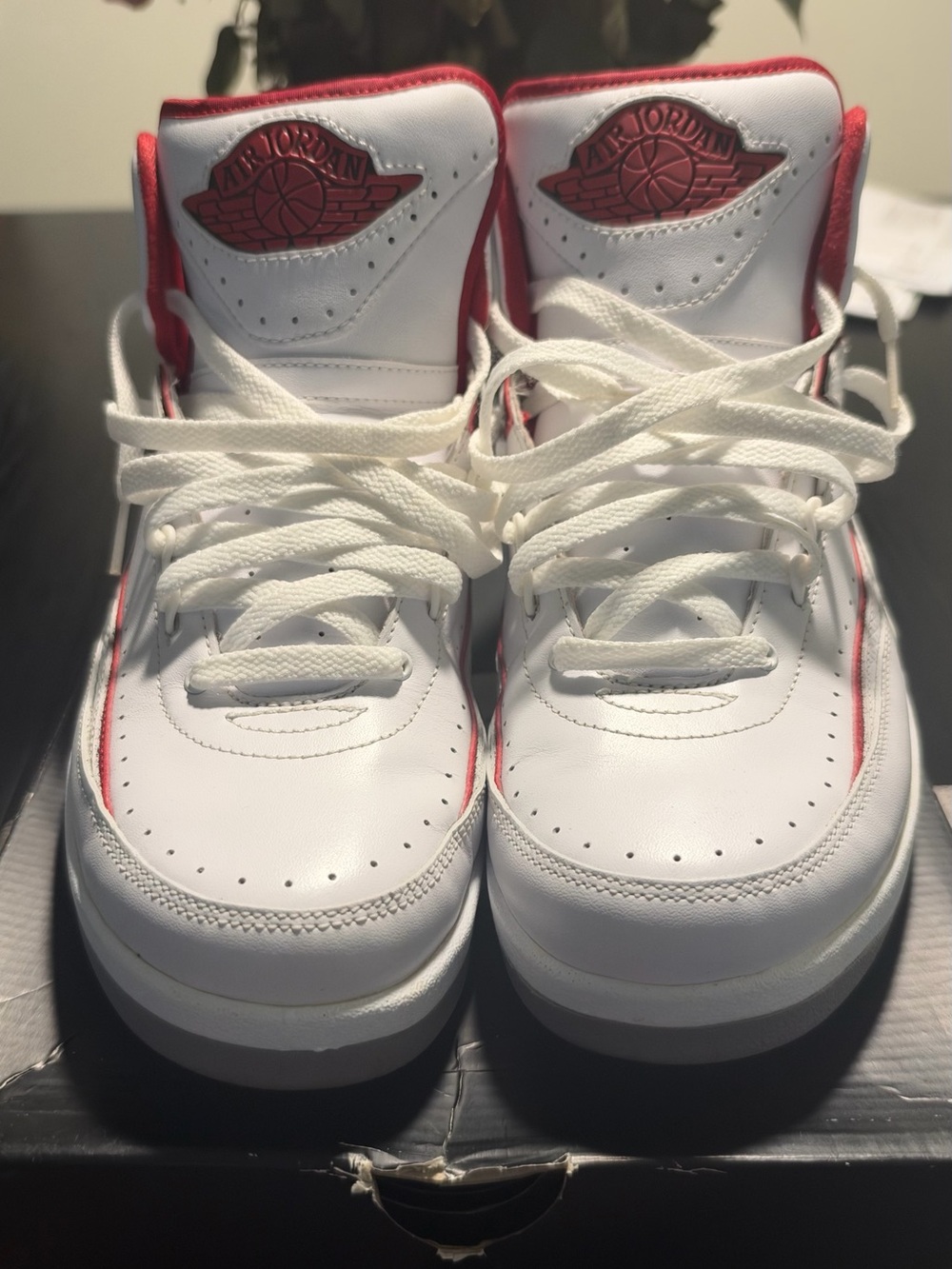 Jordan White and Red High-Top Sneakers